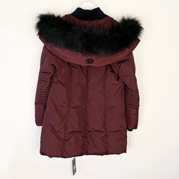 NEW Ellabee Burgundy Double Bib Down Parka with Faux Fur Hood - Picture 3 of 12